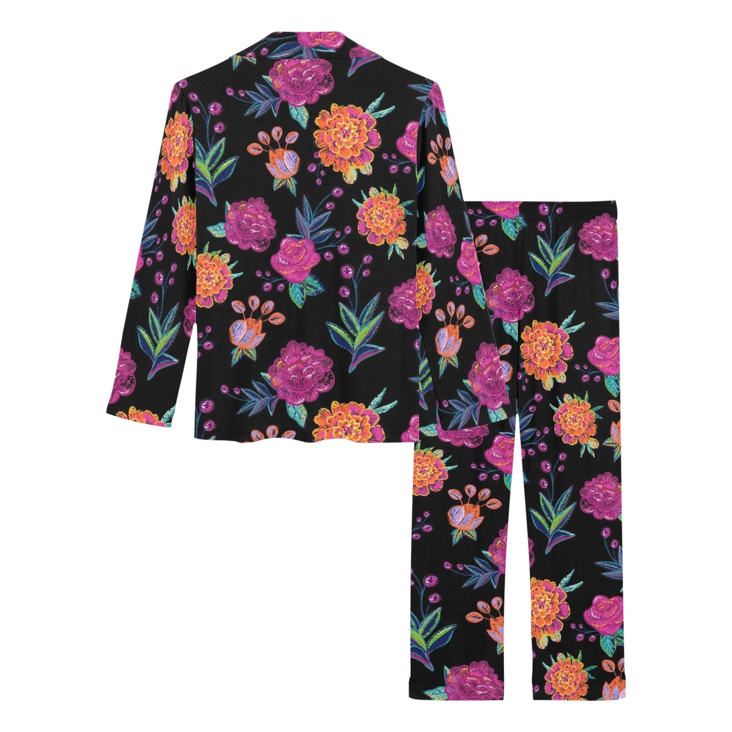 Marigold Pattern Print Design MR02 Women's Long Pajama Set