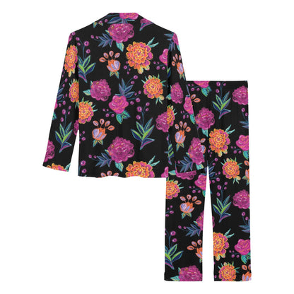 Marigold Pattern Print Design MR02 Women's Long Pajama Set