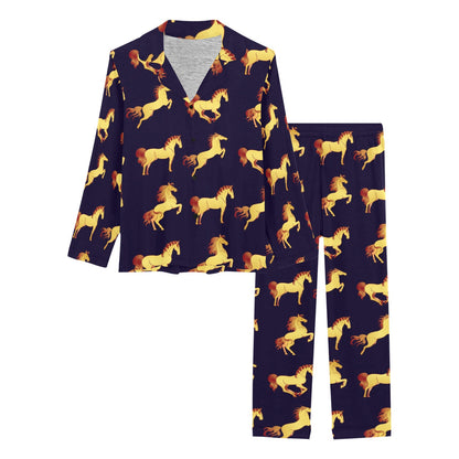 Gold Horse Pattern Women's Long Pajama Set