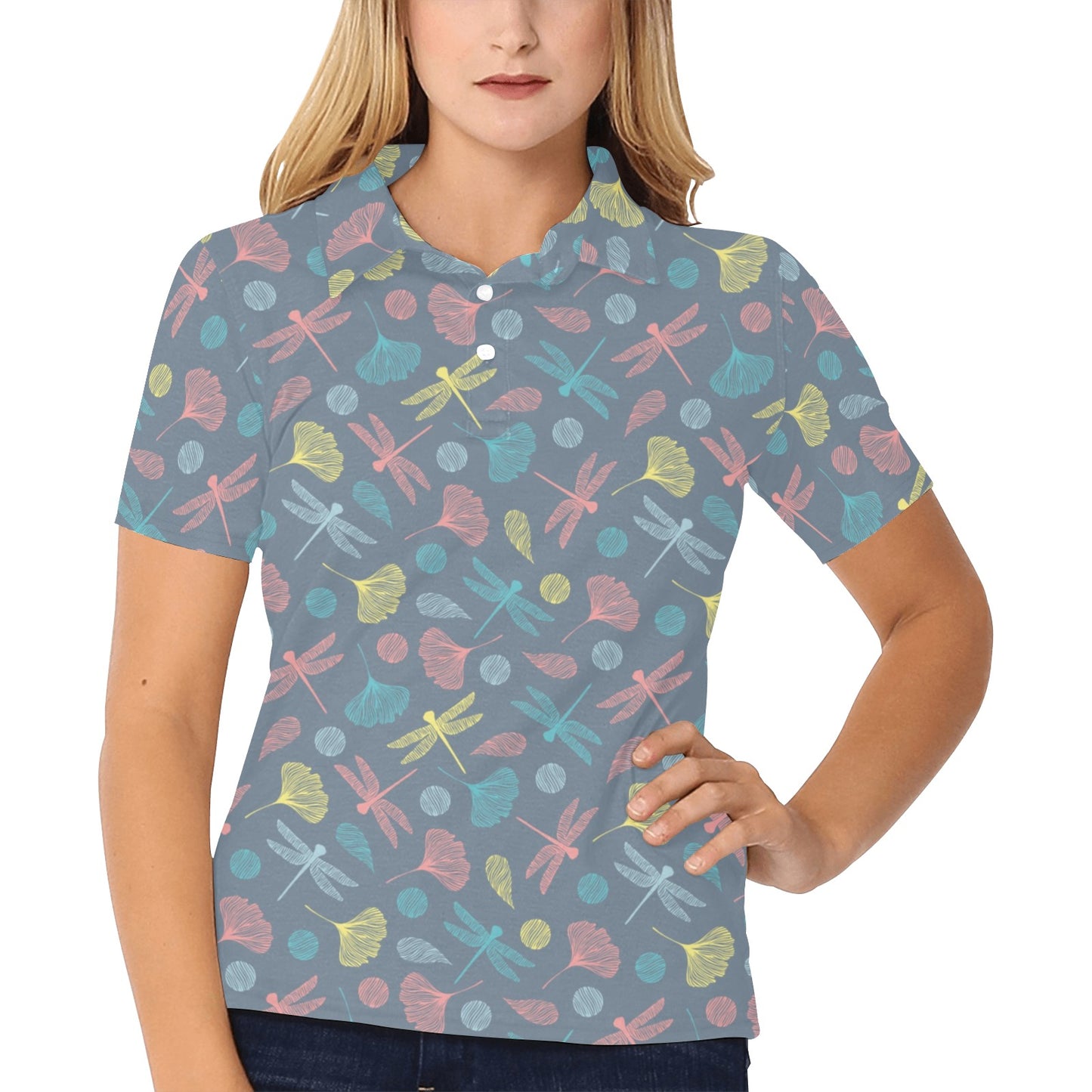 Dragonfly Print Design LKS403 Women's Polo Shirt