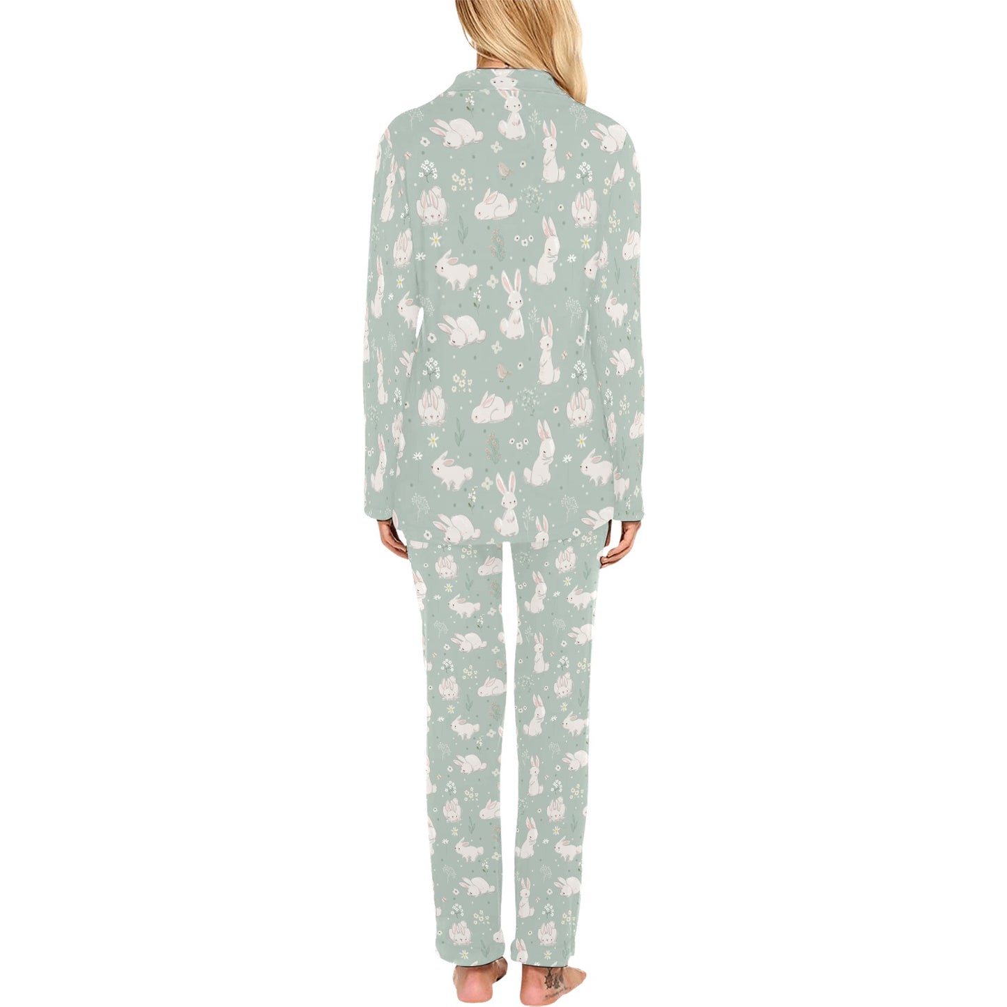 Bunny Pattern Print Design 03 Women's Long Pajama Set