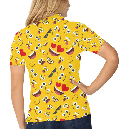 Emoji Face Print Pattern Women's Polo Shirt