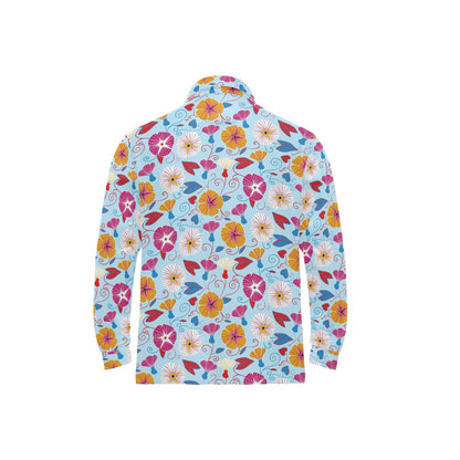 Morning Glory Pattern Print Design MG06 Long Sleeve Polo Shirt For Men's