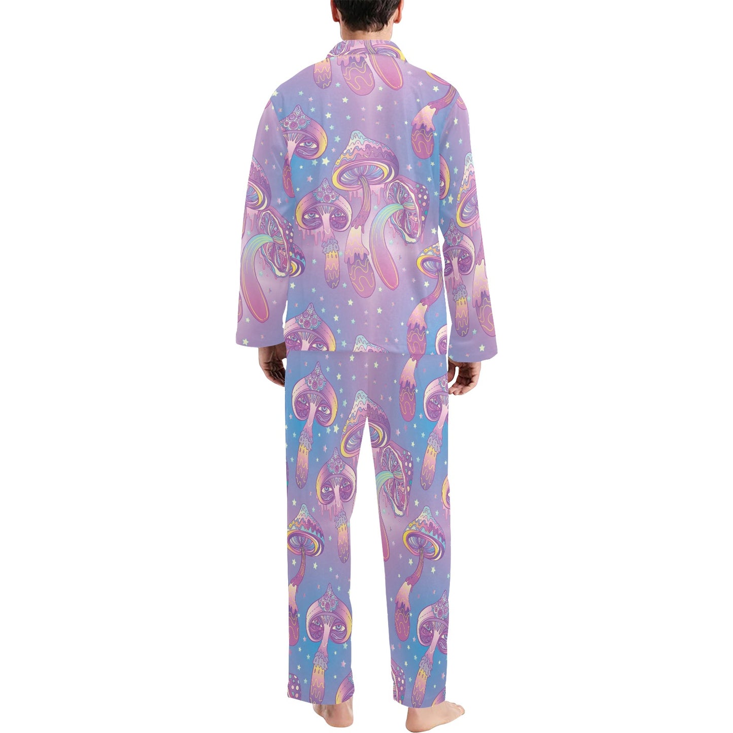 Psychedelic Mushroom Pattern Print Design A01 Men's Long Pajama Set