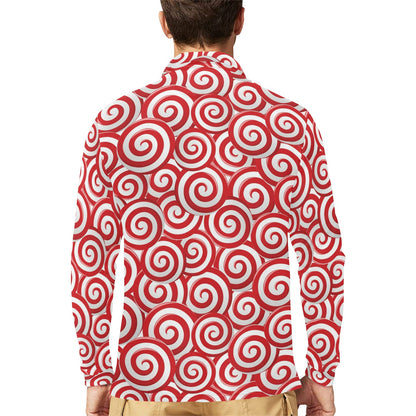 Candy Pattern Print Design 03 Long Sleeve Polo Shirt For Men's