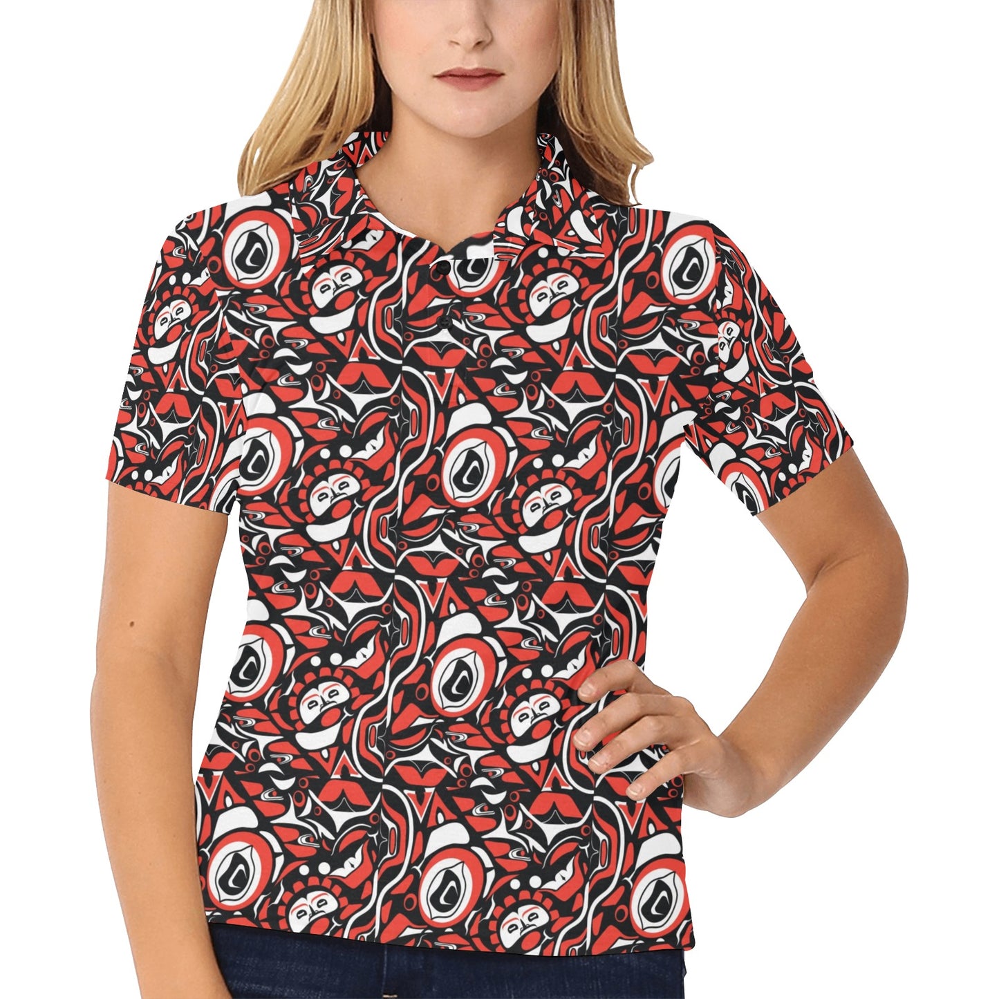 Native North American Themed Print Women's Polo Shirt