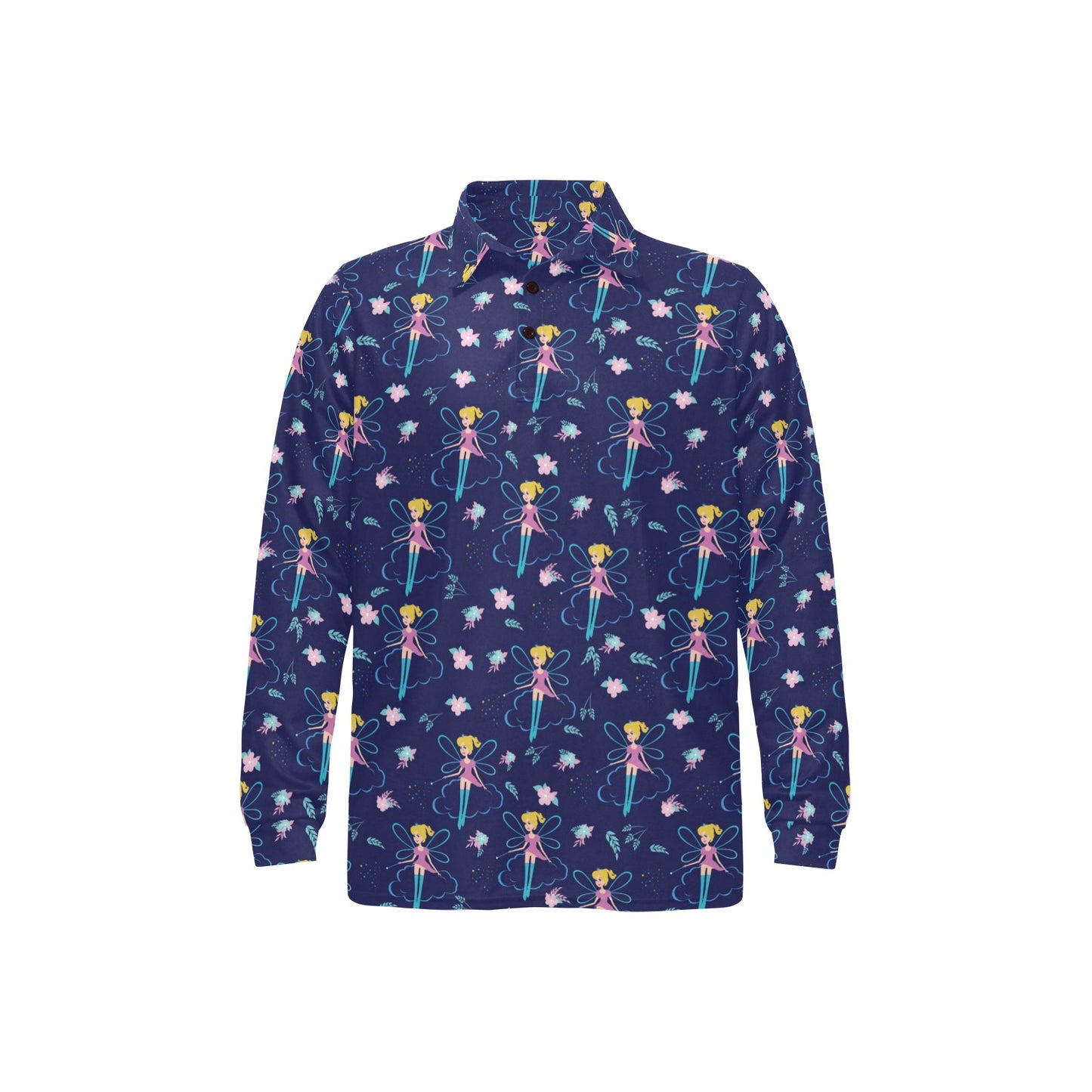 Fairy Cartoon Style Print Pattern Long Sleeve Polo Shirt For Men's