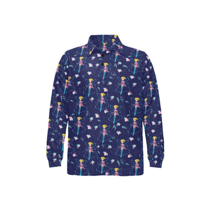 Fairy Cartoon Style Print Pattern Long Sleeve Polo Shirt For Men's
