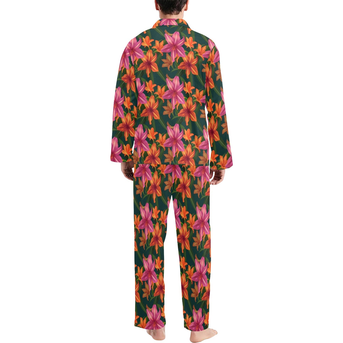 Amaryllis Pattern Print Design AL01 Men's Long Pajama Set