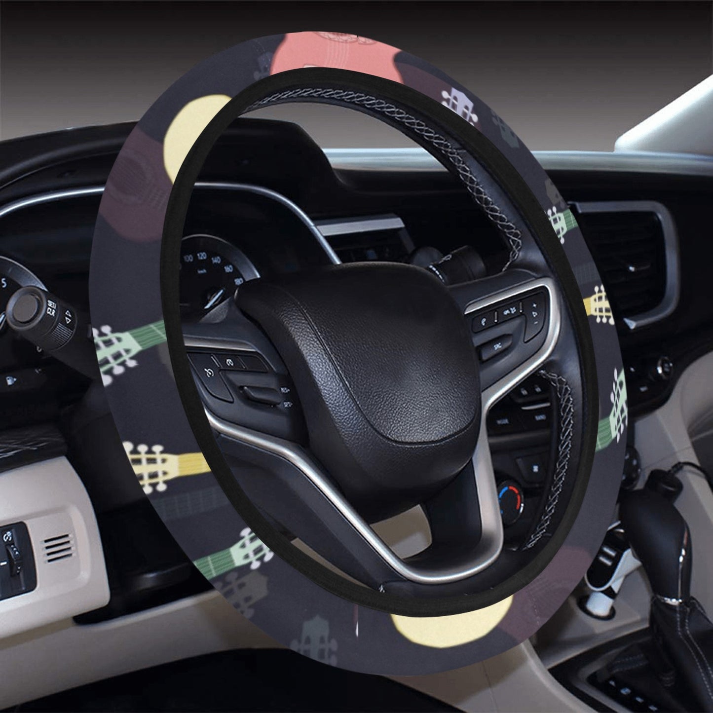 Acoustic Guitar Print Design LKS401 Steering Wheel Cover with Elastic Edge