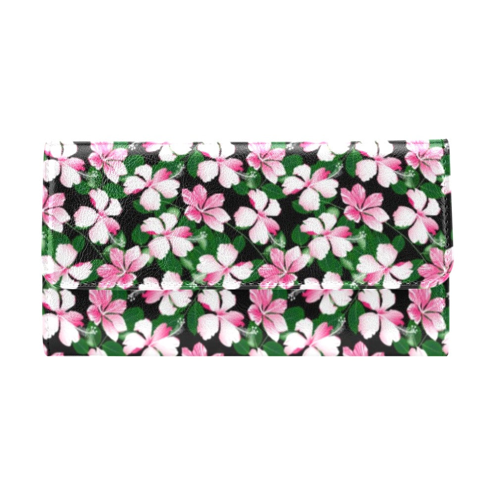 Hibiscus Pink Flower Hawaiian Print Women's Trifold Wallet