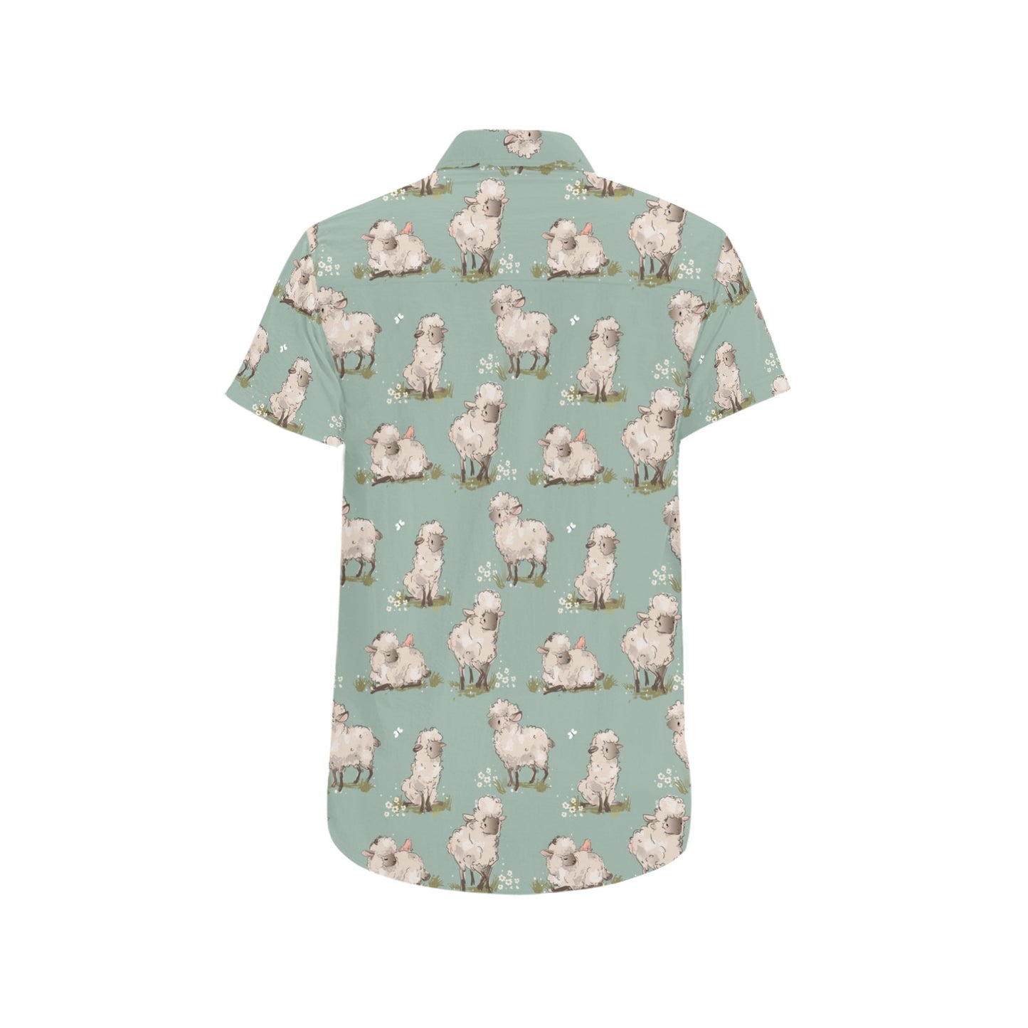 Sheep Print Design LKS405 Men Short Sleeve Button Up Shirt
