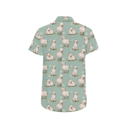 Sheep Print Design LKS405 Men Short Sleeve Button Up Shirt