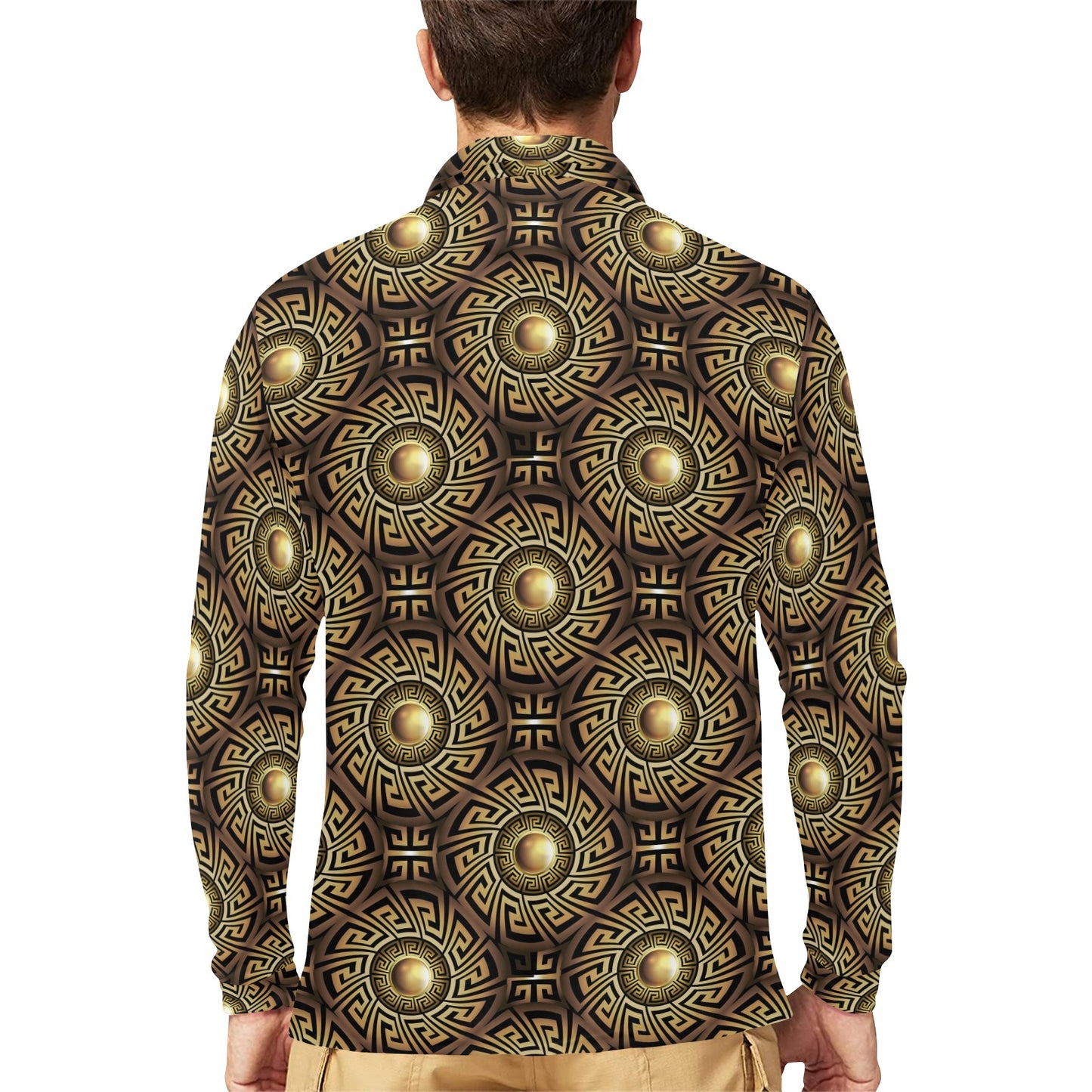 Ancient Greek Print Design LKS3012 Long Sleeve Polo Shirt For Men's