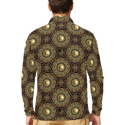 Ancient Greek Print Design LKS3012 Long Sleeve Polo Shirt For Men's