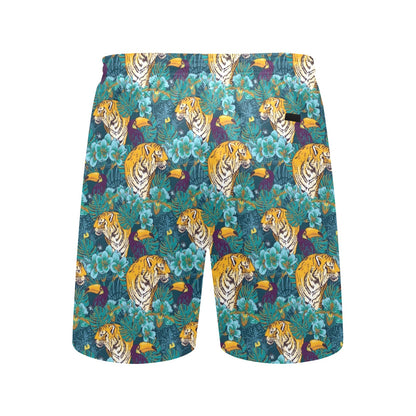 Tiger Tropical Print Design LKS301 Men's Swim Trunks Beach Shorts