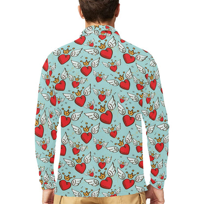 Angel Wings Heart Pattern Print Design 02 Long Sleeve Polo Shirt For Men's