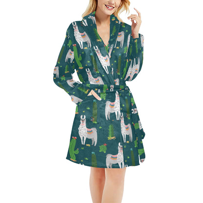 Llama Cactus Pattern Print Design 013 Women's Fleece Robe