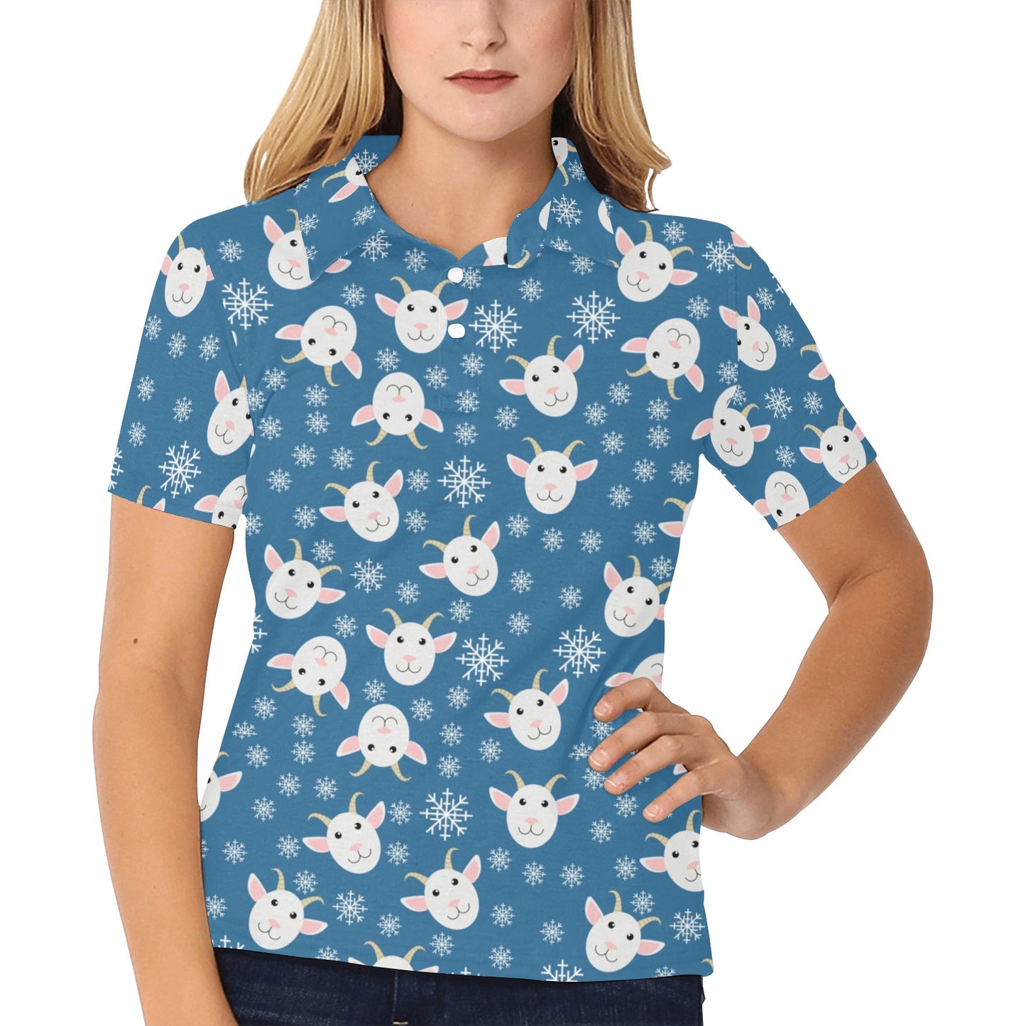Goat Print Design LKS402 Women's Polo Shirt