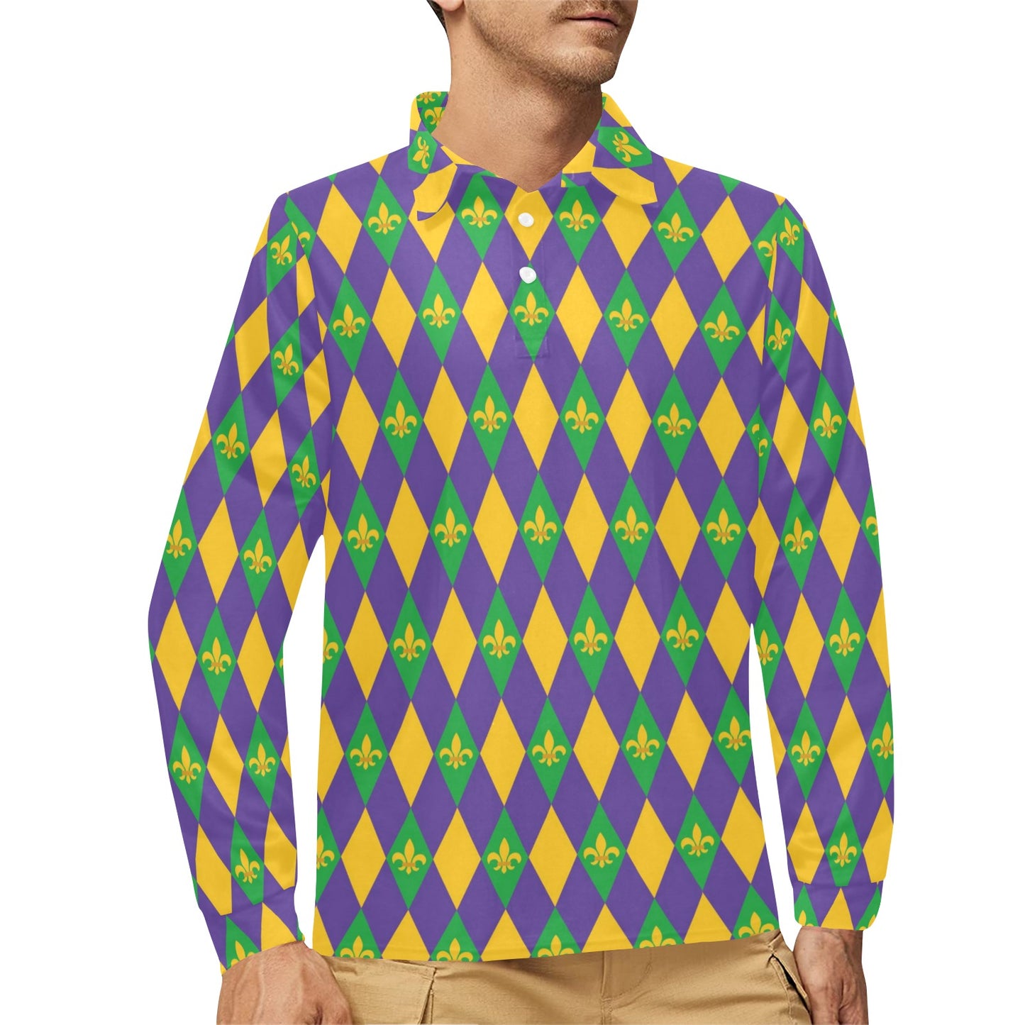 Mardi Gras Pattern Print Design 05 Long Sleeve Polo Shirt For Men's