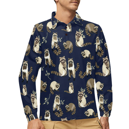 Raccoon Pattern Print Design A06 Long Sleeve Polo Shirt For Men's
