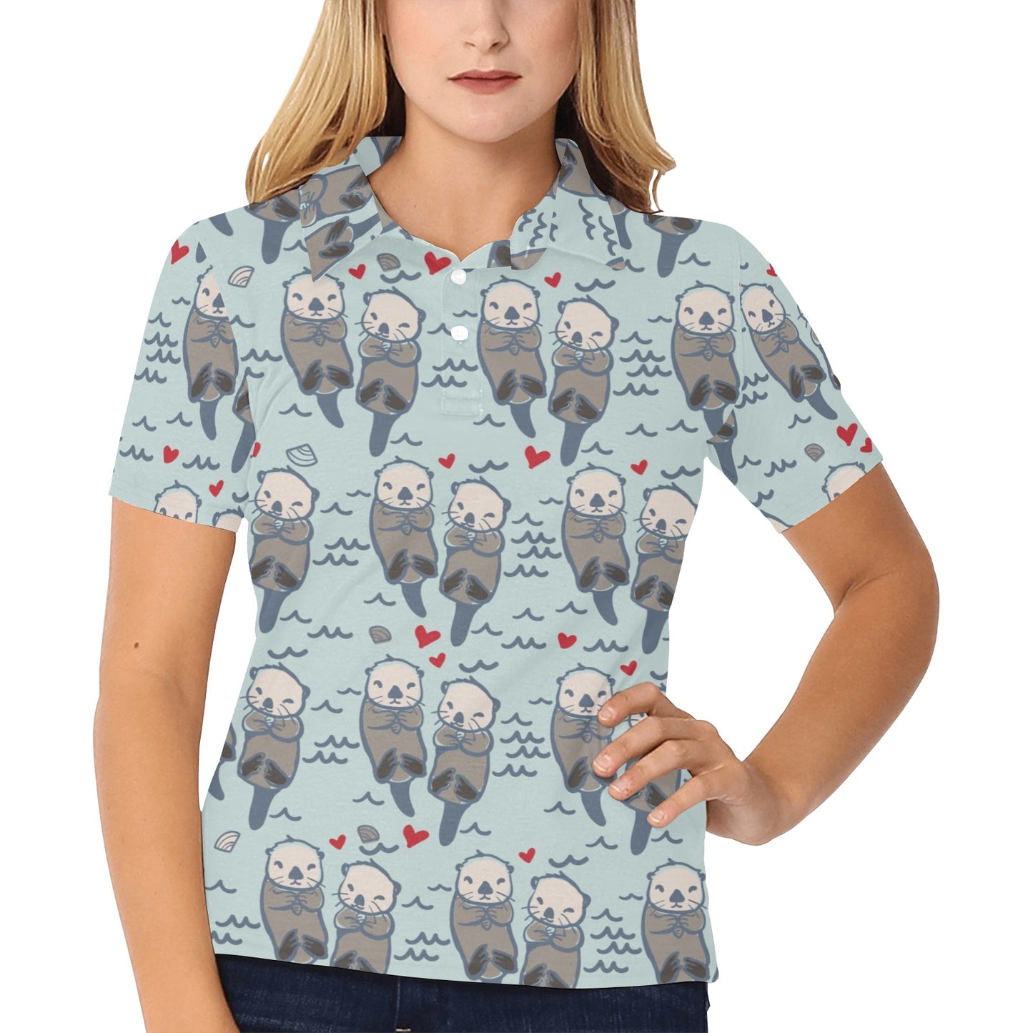 Sea Otter Pattern Print Design 03 Women's Polo Shirt