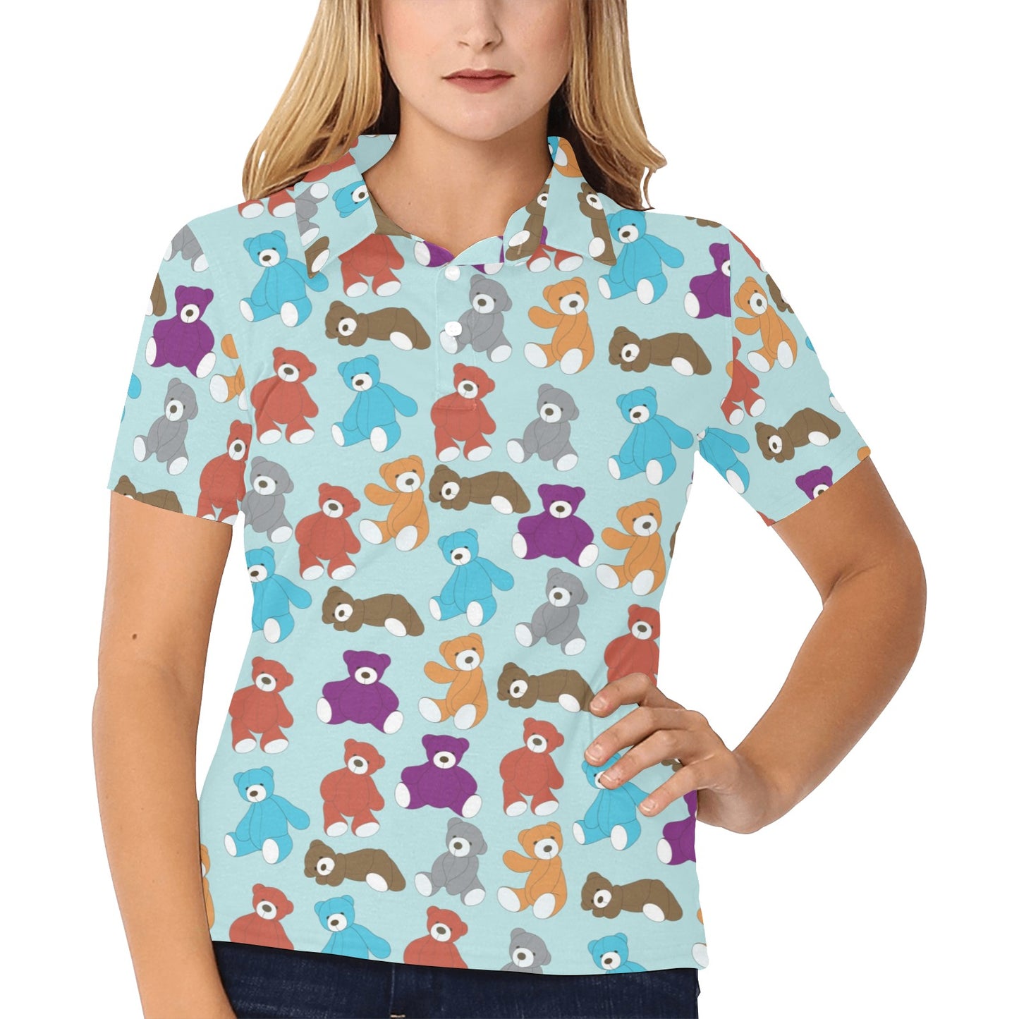 Bear Cute Pattern Print Design 03 Women's Polo Shirt
