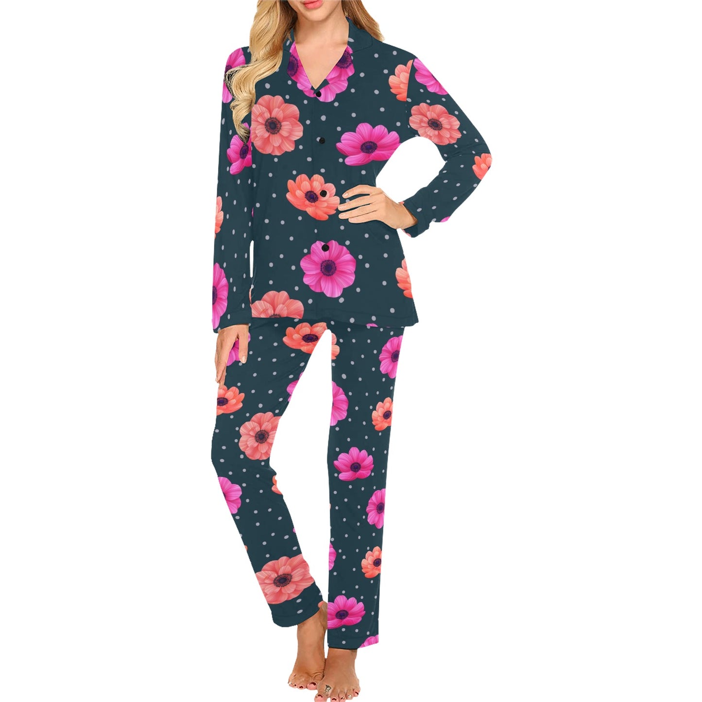 Anemone Pattern Print Design AM08 Women's Long Pajama Set