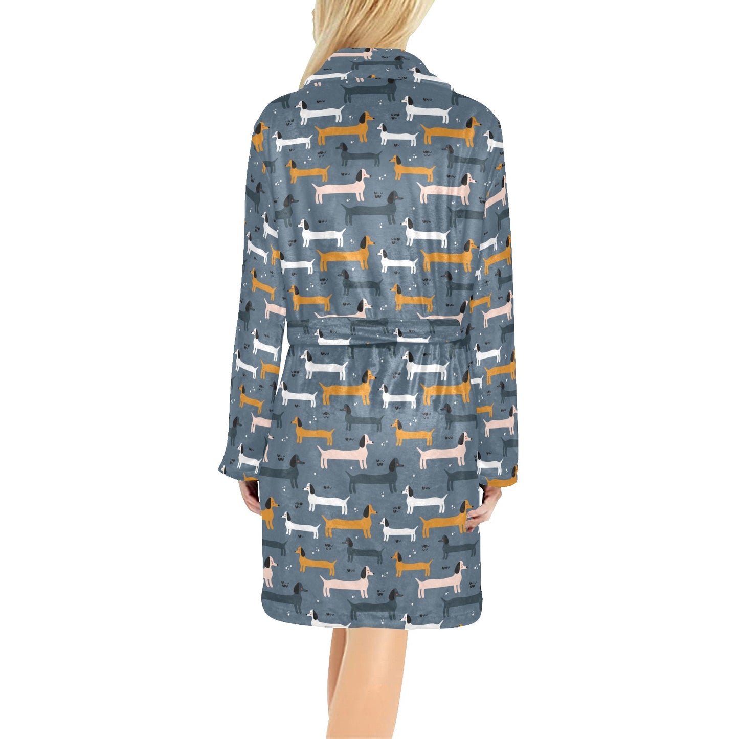Dachshund Pattern Print Design 012 Women's Fleece Robe