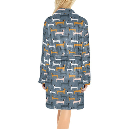 Dachshund Pattern Print Design 012 Women's Fleece Robe
