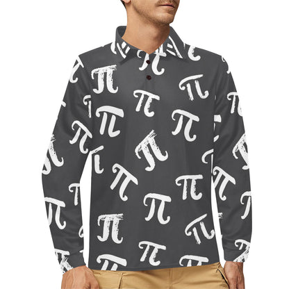 Pi Day Pattern Print Design A02 Long Sleeve Polo Shirt For Men's