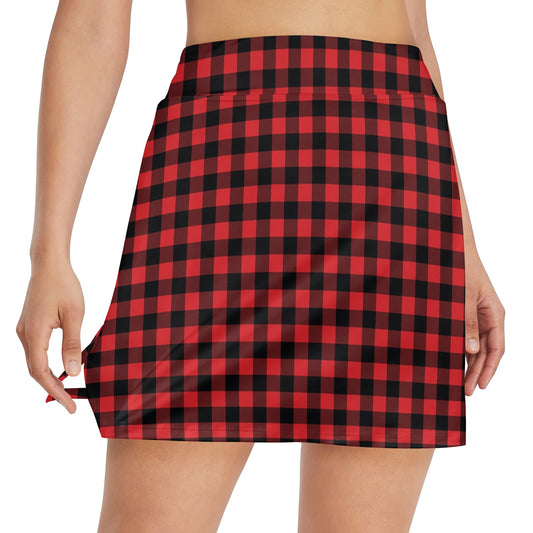 Red Black Buffalo Tartan Plaid Pattern 17" Golf & Pickleball Skort with Pockets