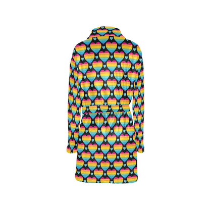 Rainbow Heart Print Pattern Women's Fleece Robe