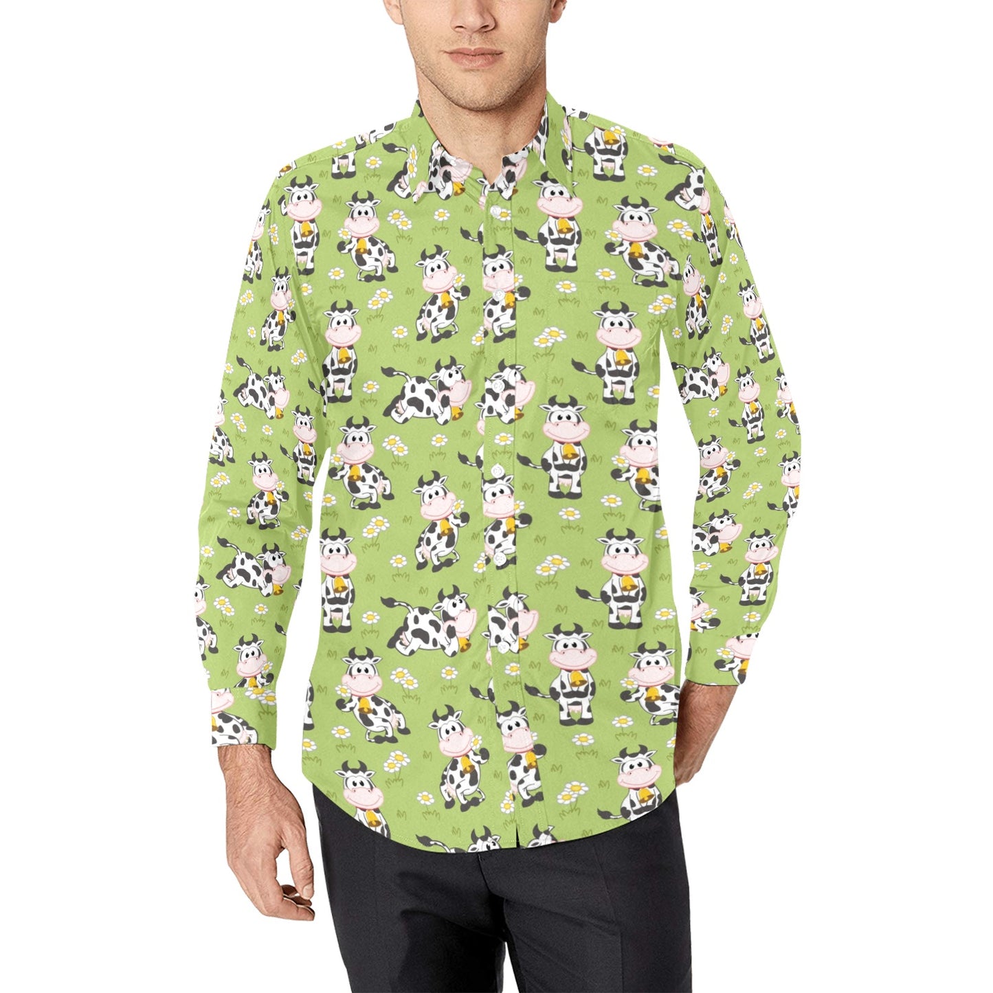 Cattle Print Design LKS401 Men's Long Sleeve Dress Shirt