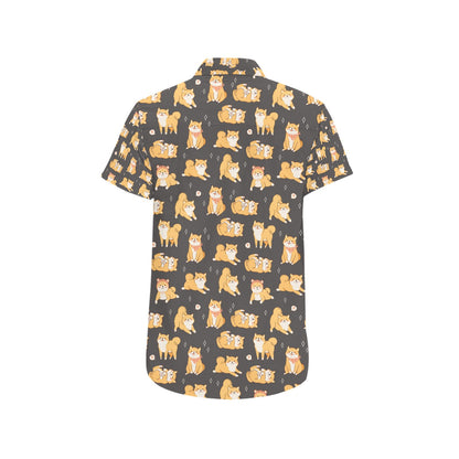 Shiba Inu Print Design LKS309 Men Short Sleeve Button Up Shirt