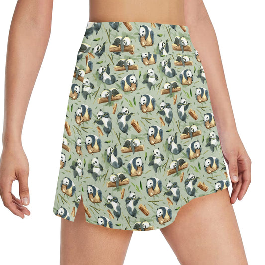 Panda Bear Design Bamboo Print 17" Golf & Pickleball Skort with Pockets