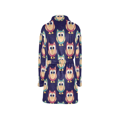 Owl Pattern Print Design A06 Women's Fleece Robe