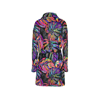 Neon Color Tropical Palm Leaves Women's Fleece Robe