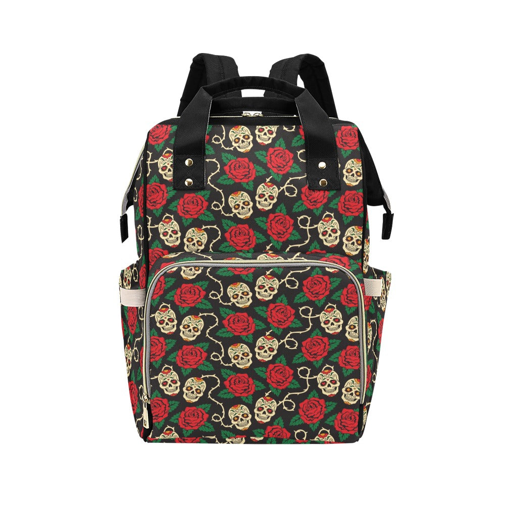 Sugar Skull Red Rose Print Design LKS301 Diaper Bag Backpack