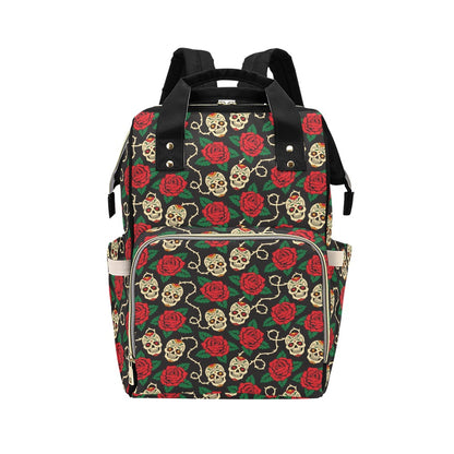 Sugar Skull Red Rose Print Design LKS301 Diaper Bag Backpack