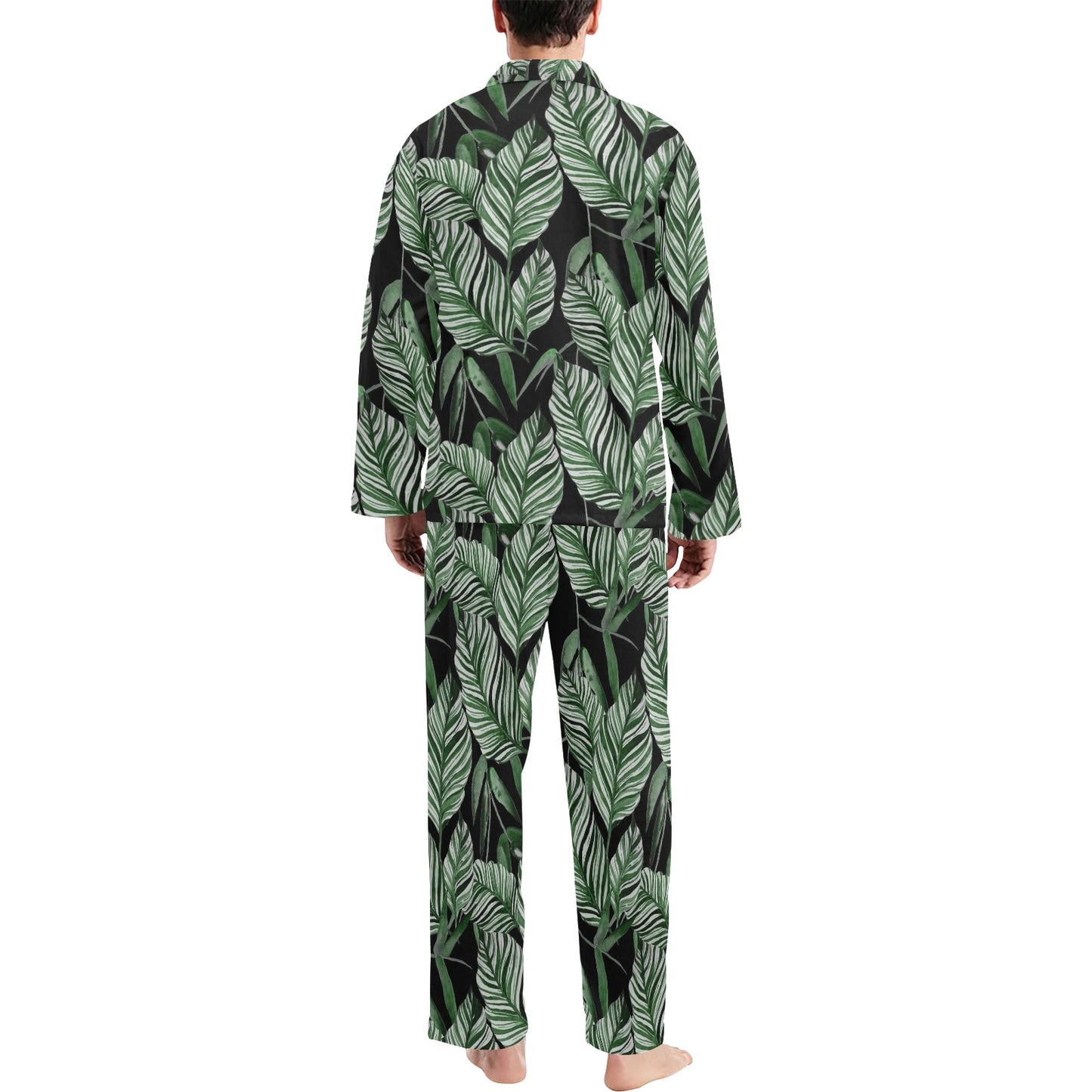 Palm Leaves Pattern Print Design PL09 Men's Long Pajama Set