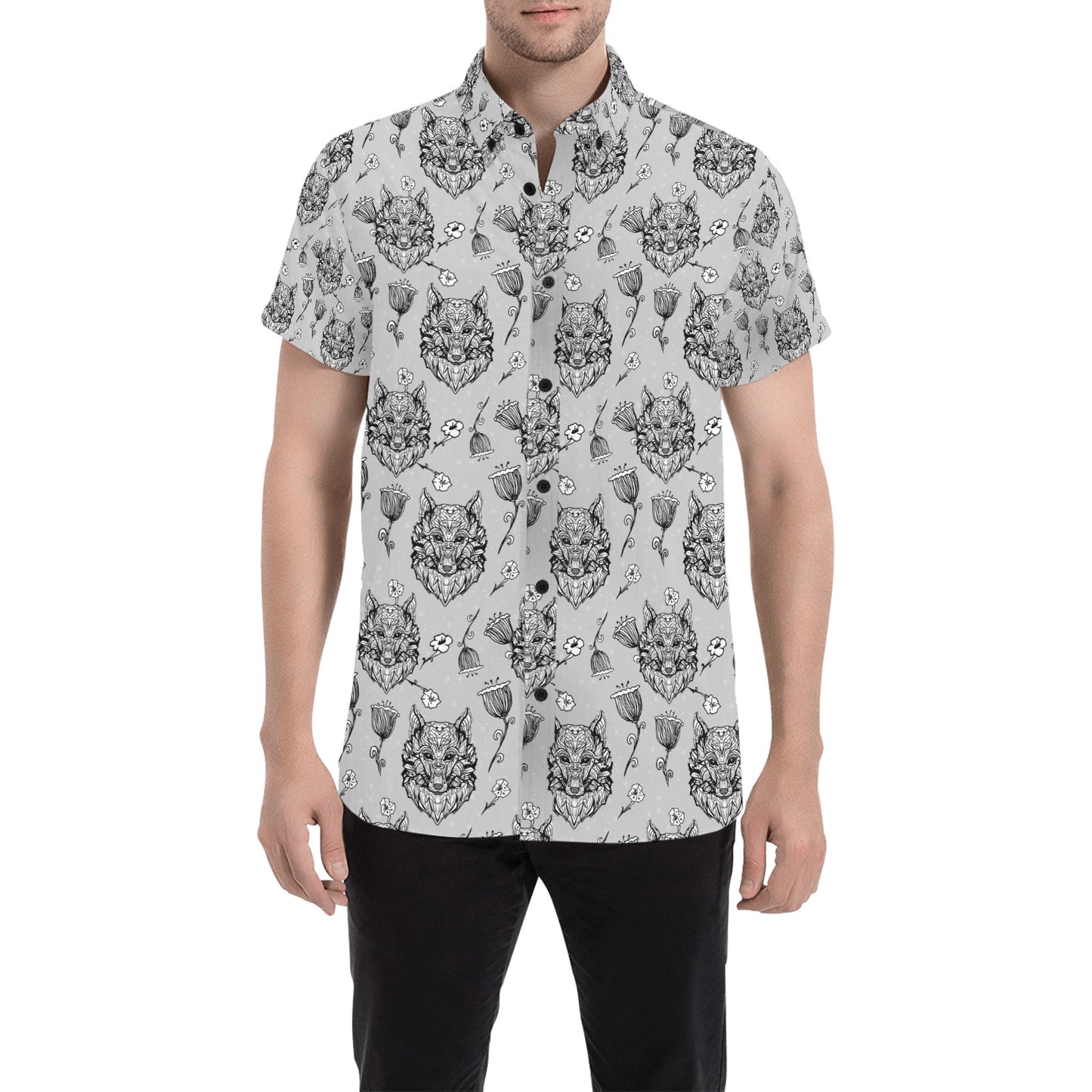 Tribal Pattern Print Design LKS306 Men Short Sleeve Button Up Shirt
