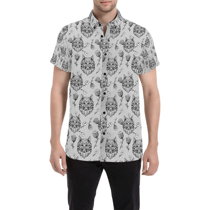 Tribal Pattern Print Design LKS306 Men Short Sleeve Button Up Shirt