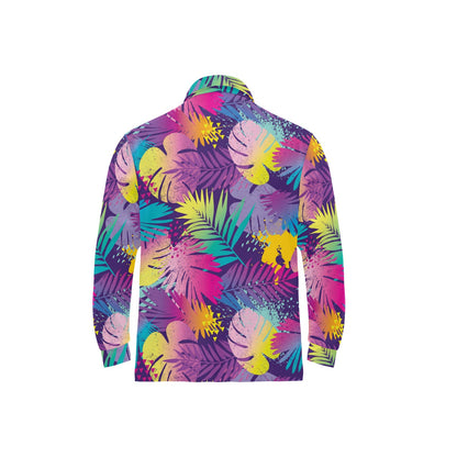 Palm Leaf Pattern Print Design A04 Long Sleeve Polo Shirt For Men's
