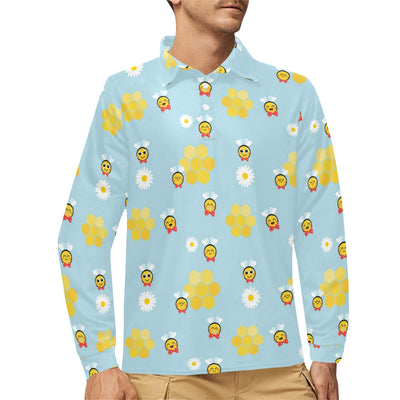 Bee Cute Print Design LKS304 Long Sleeve Polo Shirt For Men's