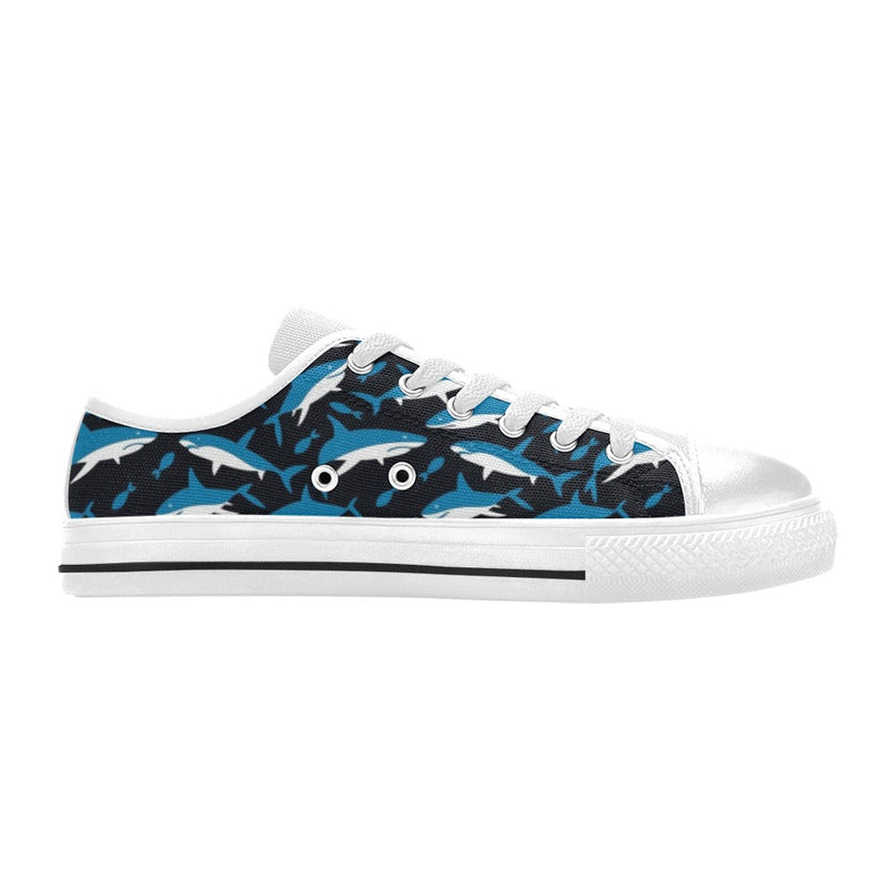 Shark Print Design LKS303 Women's White Low Top Shoes