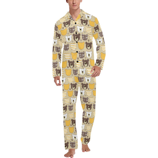 Bear PatchworkPattern Print Design 01 Men's Long Pajama Set