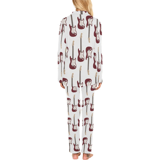 Bass Guitar Pattern Print Design 03 Women's Long Pajama Set