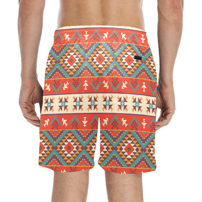 Aztec Red Print Pattern Men's Swim Trunks Beach Shorts