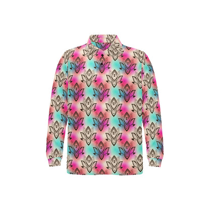 lotus Boho Pattern Print Design LO02 Long Sleeve Polo Shirt For Men's